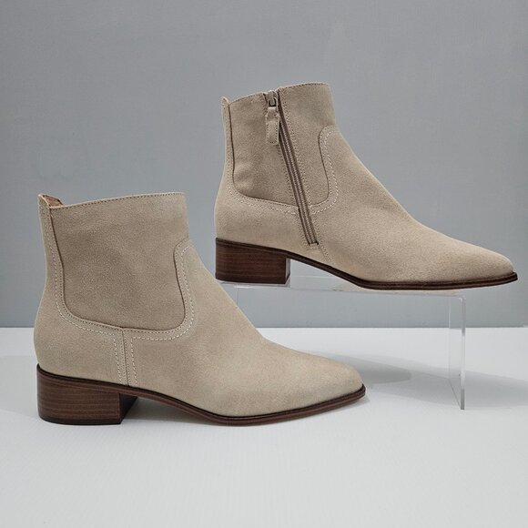 Cole Haan Naia Ankle Bootie Womens 9 Light Beige Suede Western Cowgirl NEW - Picture 3 of 14
